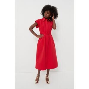 Tuckernuck Red Chloe Dress Size L Spread Collar Short Wing Sleeves Side Pockets